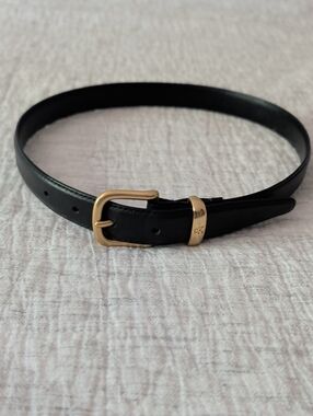 Calvin Klein Black Leather Belt with Gold-Tone Buckle Small